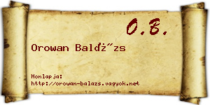 Orowan Balázs névjegykártya